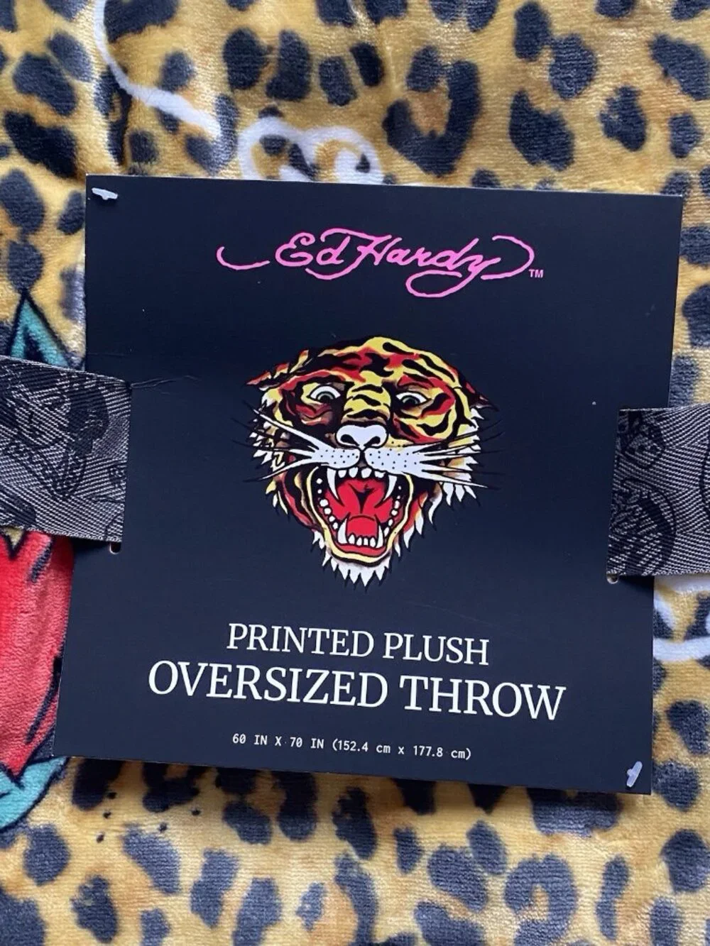 Ed Hardy Animal‎ Print Plush Oversized Throw Blanket Tiger Heart  Bird Dice NEW